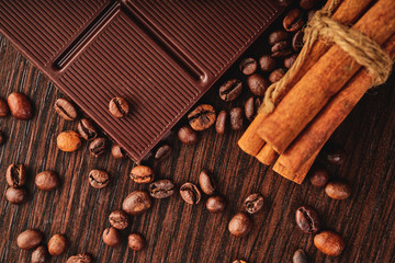 chocolate bar and coffee beans