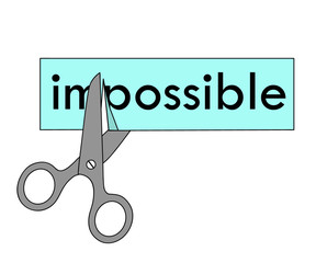 scissors cut the word impossible. to make it possible. The concept is nothing impossible. vector illustration.