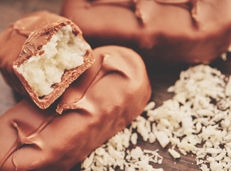 chocolate bar with coconut flakes
