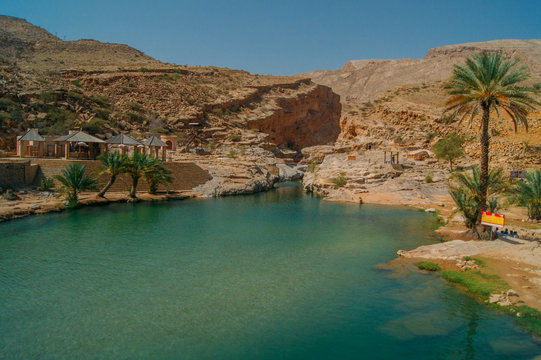 beautiful oasis in Oman with fresh blue water
