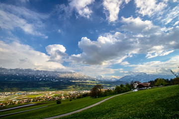 Fototapeta premium landscape of the Inn River valley in Austria.