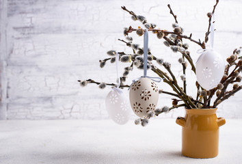 Easter background with willow and eggs © Yulia Furman