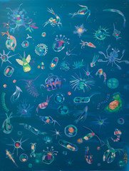 Plankton Colorful Contemporary Abstract Acrylic Underwater Painting on Canvas 