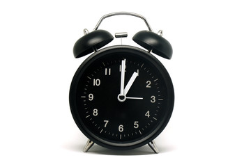 Object - Black Table Clock Vintage patterns isolated white background - 1 O'clock p.m.  ( One ) - afternoon                               