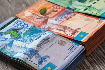 Paper banknotes tenge KZT. Tenge is the national currency of Kazakhstan. bank of Kazakhstan
