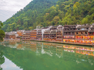 Fototapeta na wymiar fenghuang,Hunan/China-16 October 2018:Scenery view of fenghuang old town .phoenix ancient town or Fenghuang County is a county of Hunan Province, China
