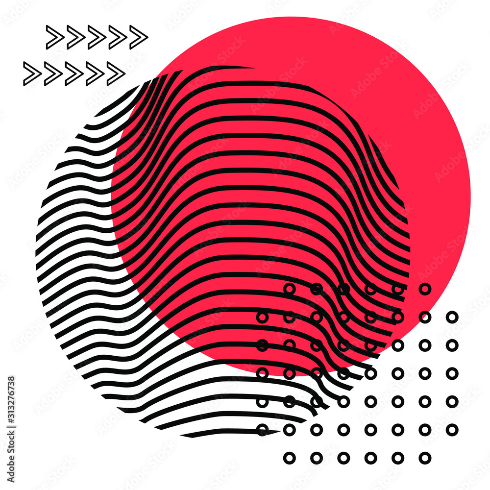 Poster abstract minimal illustration with geometrical composition in neo-memphis style.