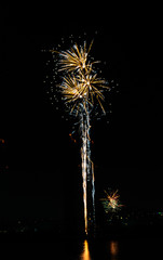 2020 New Year colorful fireworks exploding on the sky above Lacul Morii Lake, Bucharest, Romania - 1/1/2020