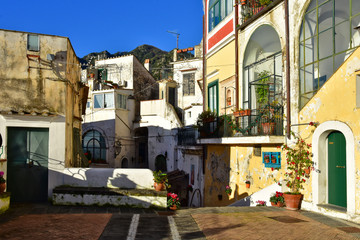 Fototapeta na wymiar Albori, Italy, 12/26/2019. The small square of a village on the Amalfi coast