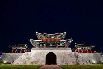 The Nightscape of Pungnammun in Jeonju City, Korea. Korean Treasure No. 308.