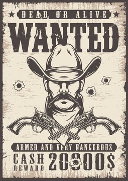 Vintage wanted wild west poster