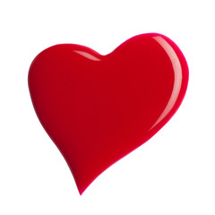 Blot of red nail polish shaped heart isolated on white