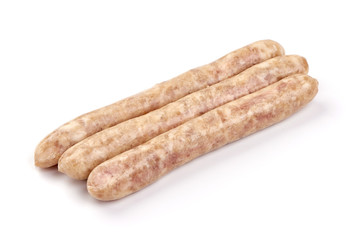 Raw Chicken Sausages, isolated on white background