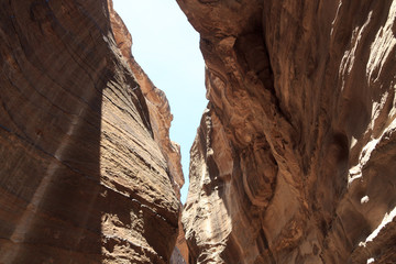 Gorge canyon Siq at ancient city of Petra in Jordan