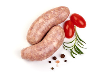 German Sausage, Raw Munich Sausages with herbs and spices, isolated on white background