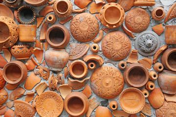 Closeup Pottery thai or brown Earthenware texture background - traditional style  