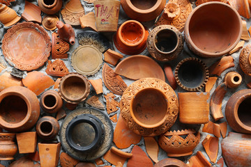 Abstract - Pottery thai or Brown Earthenware texture background - traditional style  - Vintage Decorate Home.                         