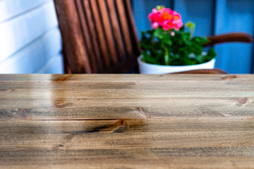 blurred background of balcony  with board.
