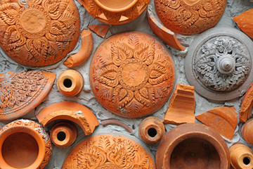 Abstract - Pottery thai or Brown Earthenware texture background - traditional style  - Vintage Decorate Home.                         