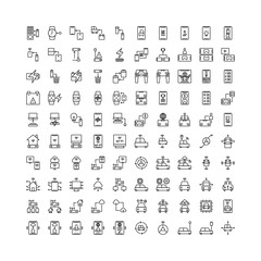 Set of 100 Technology Using, Browser, Mobile, Daylight outline style icon - vector