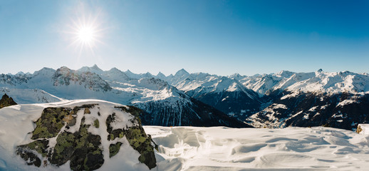 Panorama of the alps in the Swiss valley of Val d'Anniviers, canton of Valais.
