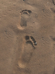 Fototapeta na wymiar human foot print on sand
