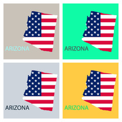 Arizona state of America with map. Flag print on map of USA for geographic themes. Map of Arizona state.