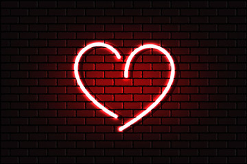 Bright heart. Neon sign. Happy Valentine's Day. Ready for your design, greeting card, banner. Vector illustration.