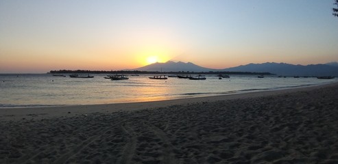 Fototapeta na wymiar Mountain Sunset on an Island