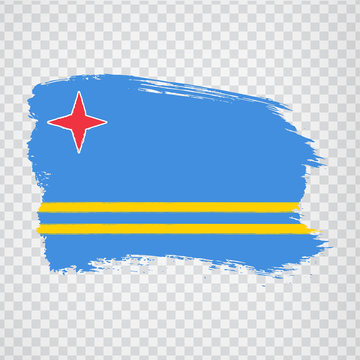 Flag of Aruba from brush strokes. Flag of Aruba on transparent background for your web site design, logo, app, UI.  America.  Netherlands. Stock vector.  EPS10.