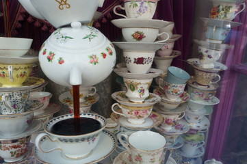 Decoration stacked with cute tea cups