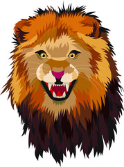 Illustration. Vector graphics. Lion with open mouth.
