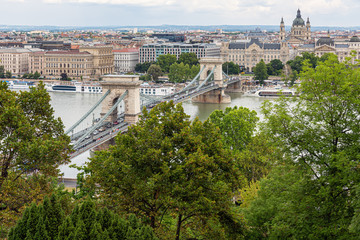 Naklejka premium View at Budapest with St. Stephen Basilica and chain bridge