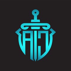 AC Logo monogram with sword and shield combination isolated blue colors gradient
