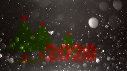3d render image of text 2020 with Christmas ornament scenes for copy space.