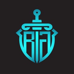 BG Logo monogram with sword and shield combination isolated blue colors gradient