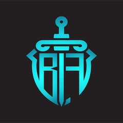 BF Logo monogram with sword and shield combination isolated blue colors gradient
