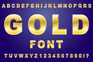 Vector design element of gold font numbers and typography english alphabet letters