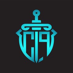 CP Logo monogram with sword and shield combination isolated blue colors gradient