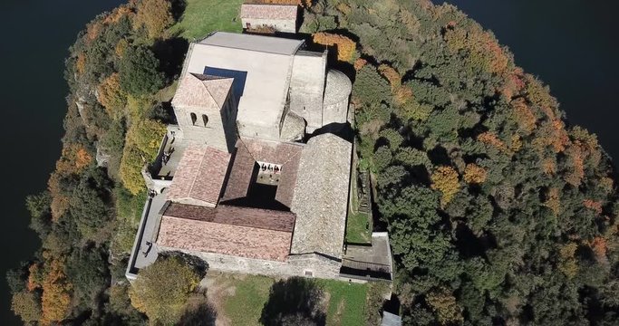 Aerial view of Sant Pere de Casserres - Benedictine monastery in Spain