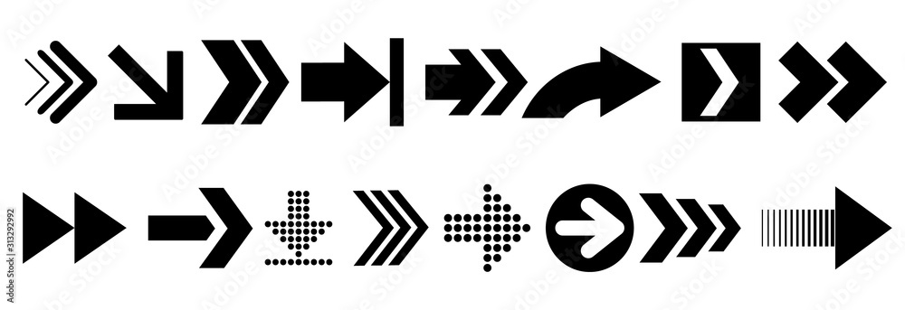 Poster Arrows vector collection with elegant style and black color. Arrow vector collection. Modern simple arrows. Vector illustration