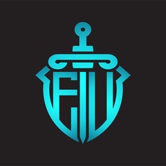 EU Logo monogram with sword and shield combination isolated blue colors gradient