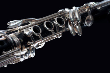 Black clarinet silver keys closeup studio