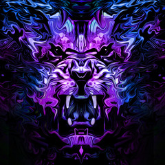 grunge background with graffiti and painted lion 