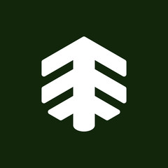 Initial letter E logo template with tree hexagonal icon in flat design monogram arrow illustration