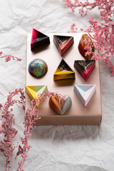 Chocolate candy collections and flowers