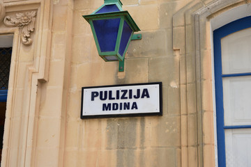 Police station (maltese text: pulizija) facade at Mdina town, Malta - 313294527