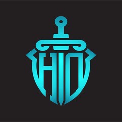 HD Logo monogram with sword and shield combination isolated blue colors gradient
