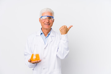 Mature chemical man isolated smiling and raising thumb up