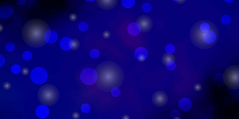 Dark BLUE vector texture with circles, stars. Abstract illustration with colorful spots, stars. Pattern for business ads.